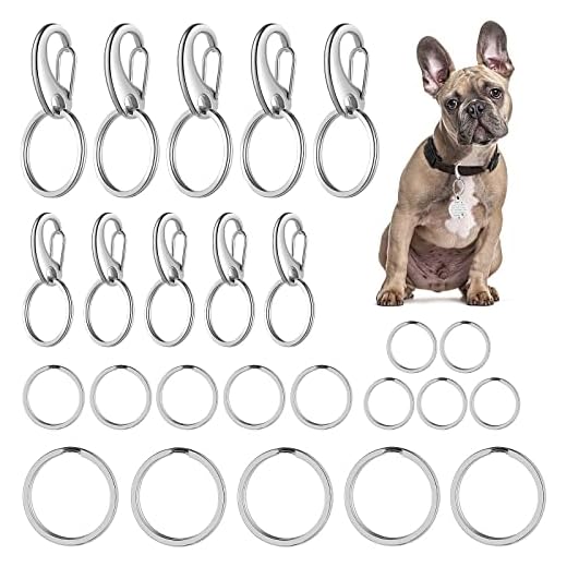Molain Hundtagg klämmor med etikettringar, hållbar ID-bricka för hund med nyckelringar rostfritt stål husdjursmärke klämma för stora hundar halsband sele 10 klämmor 15 ringar