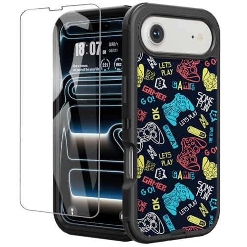 OTTARTAKS for iPhone 17 Air Case with Screen Protector Funny Game Men Boys Design, 3-Layer Full Body Rugged Shockproof Heavy Duty Protective Phone Case for iPhone 17 Air, 6.5inch Blue