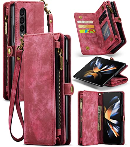 Housse cuir Galaxy Z Fold4 rouge idéale pour sorties et voyages