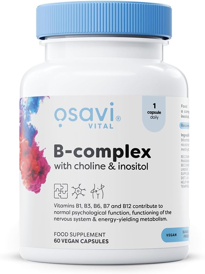 Osavi B–Complex with Choline & Inositol – 60 Vegan Capsules | Complete B–Vitamin Support for Energy, Nervous System & Mental Performance | with VitaCholine® | Clean Label | Vegan–Friendly