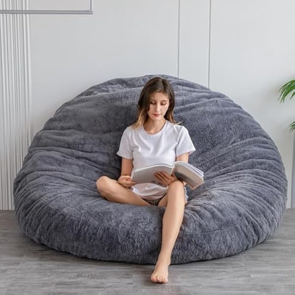 MAXYOYO Łóżko z workiem do siedzenia w kolorze węgla drzewnego, kwadratowa sofa z puszystym pluszowym pokrowcem i wypełnieniem – idealny dla dorosłych, par i gości – duży format 150 x 150 cm