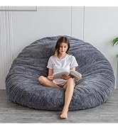 Maxyoyo zitzak-bed in houtskool, vierkante stoel-bank met pluizige pluche hoes en vulling
