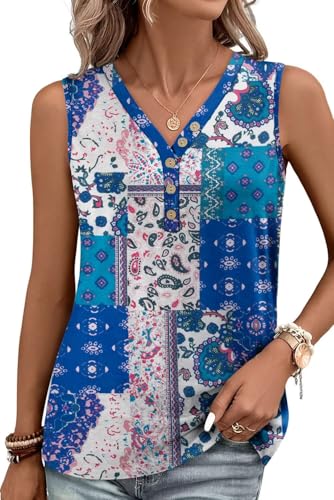 KISSMODA Womens Boho Tops for Summer Sleeveless Tanks Loose Fit Casual Blouse Daily Shirts for Leggings (S-3XL)