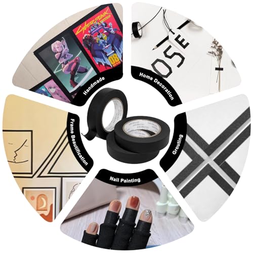 Image of Black Masking Tape, 1 Inch x 55 Yards x 3 Roll, Black Painters Tape | General Purpose Painting Adhesive Tape for Arts DIY Crafts Labeling