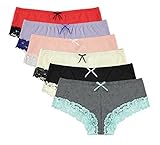 6 Pack: Free to Live Women's Lace Trim Cotton Hipster Panties (Medium)