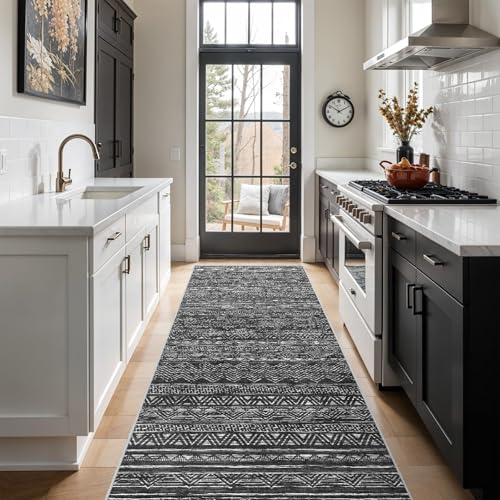 3x7 Washable Hallway Runner Rug - Moroccan Non-Slip Indoor Table Long Runners for Entryway Soft Low-Pile Neutral Rugs for Kitchen Waterproof Geometric Carpet for Bedroom Bathroom Laundry 3x7 Black by Ksrau - Used condition - Image 9