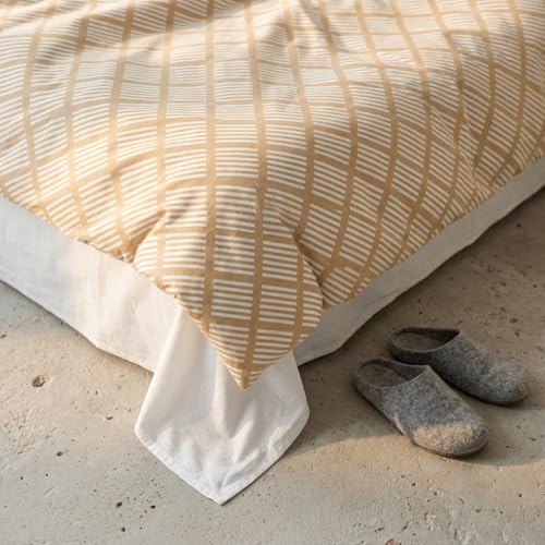 Parure de lit 100 % coton géométrique respirante beige - 5