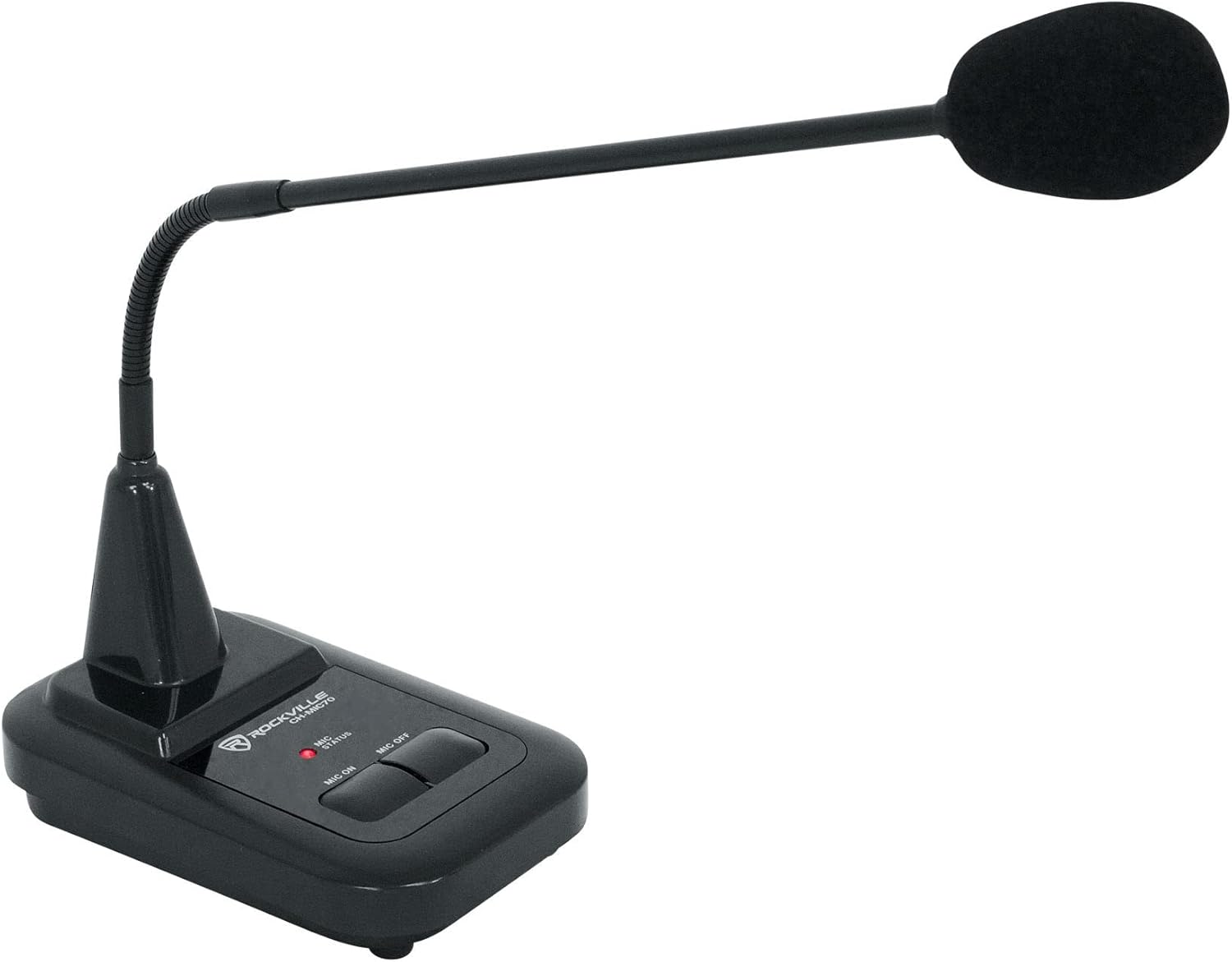 Rockville CH-MIC70 Push-to-Talk Condenser Gooseneck Paging Microphone, Built-in Chimes, Flexible Stand, for Commercial Announcements