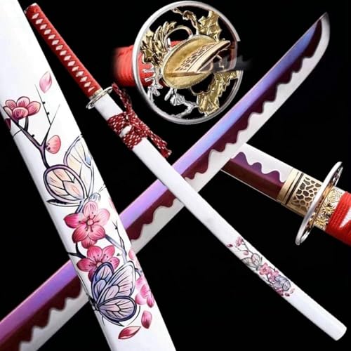 Purple Blade Full Tang High Carbon Steel Sharp Japanese Samurai Sword Cherry Blossoms Katana Home Decoration Collection Real Knife Saber