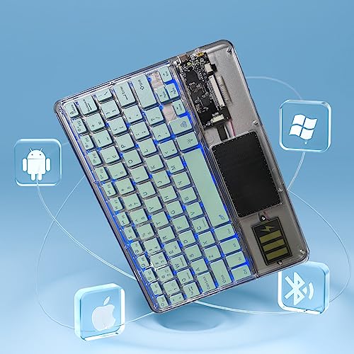 Image of TECPHILE Universal Z33 Wireless Keyboard with Touchpad & Backlit for iPad, Samsung Tab, Computer | Multi Device Con¬nection, Transparent Look, Rechargeable