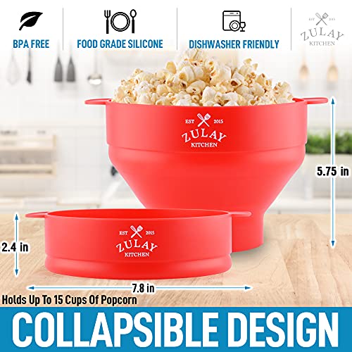 Zulay Kitchen Large Microwave Popcorn Maker - Bpa Free Silicone Popcorn Popper Microwave Collapsible Bowl With Lid - Family Size Microwave Popcorn Bowl (Red) #TOP2