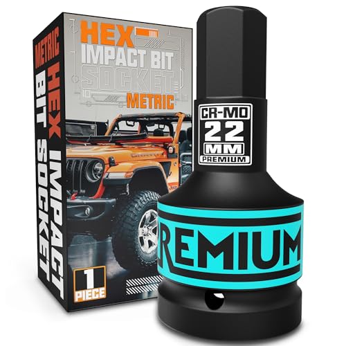 KIRXST 1" Drive Impact Hex Bit Socket, H22 (22 mm) Allen Key Socket, Premium CR-MO Steel Bits, for Car Maintenance