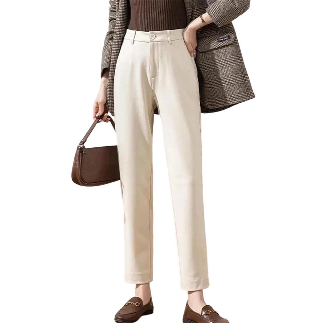 WomenS Suit Pants Autumn Winter Woolen High Waist Korean Style Elastic Waist Trousers