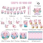 164PCS Pink Cartoon Axolotl Birthday Party Decorations, Tableware Axolotl Party Supplies Plates and Napkins Set, Banner, Hanging Swirls, Tablecloth, Cake Cupcake Topper, Reptile Animals Baby Shower - Image 2