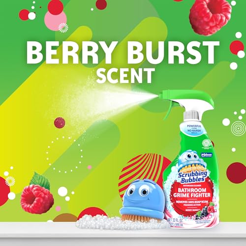 Image of Scrubbing Bubbles Bathroom and Shower Cleaner Spray, Foaming Action Bathroom Grime Fighter Removing Soap Scum, Berry Burst Scent, 32oz (Pack of 2)