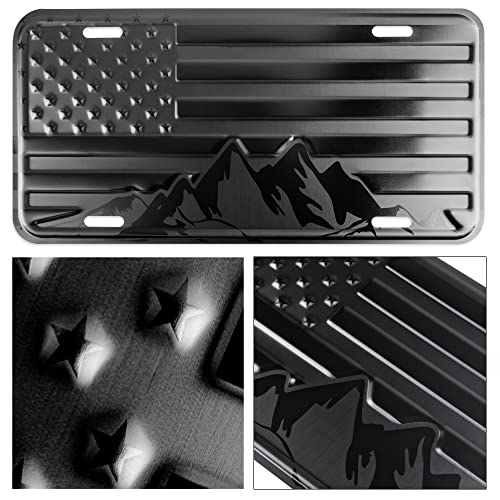 American Flag with Mountains License Plate. Embossed 3D Aluminum (Black on Matt Black) by DillenCo - Used condition - Image 2