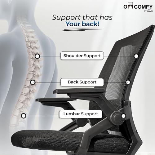 Image of HAVAI Airon Ergonomic Office Chair with Mesh Back | Executive Computer Chair with Reclining & Folding Function | Nylon Armrests | Class 2 Gas Lift | Plywood Base Support | WFH & Office Use (Black)
