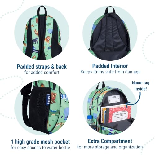 Image of Wildkin 15-inch Kids Backpack - Durable, Padded, Adjustable for School & Travel - Wild Animals | Ages 5-10, padded straps, side water bottle pocket - coordinates with matching Wildkin lunch boxes and water bottles