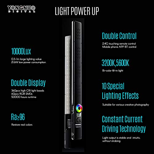 YONGNUO YN360III PRO RGB Full Color LED Video Light with Remote Control Touch Adjusting 10 Special Lighting Effects CRI 95+ 3200K-5600K Bi-Color Temperature