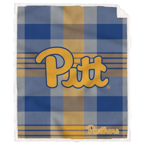 Proformance Home NCAA Pittsburgh Panthers Plaid Steel Royal Plush Sherpa Blanket