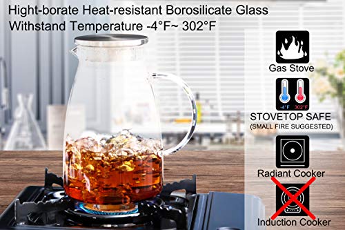 image for Apexstone 2 Liter 68 Ounces Glass Water Pitcher with Lid and Handle,Ic