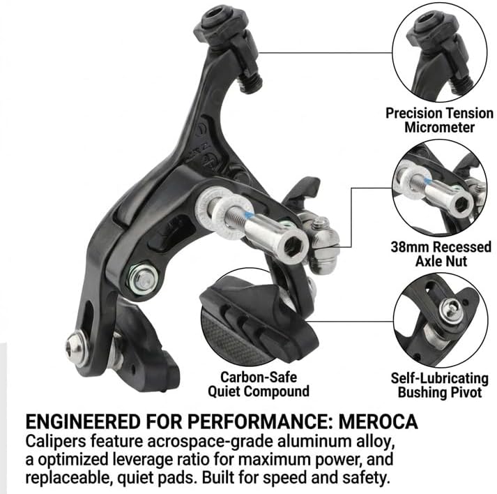 Dual Pivot Road Bike Brake Calipers, Side Pull Alloy, 47-57mm Front Rear | Lightweight aluminum alloy, adjustable reach 47-57mm, dual pivot side pull, fits road and city bikes, front and rear pair