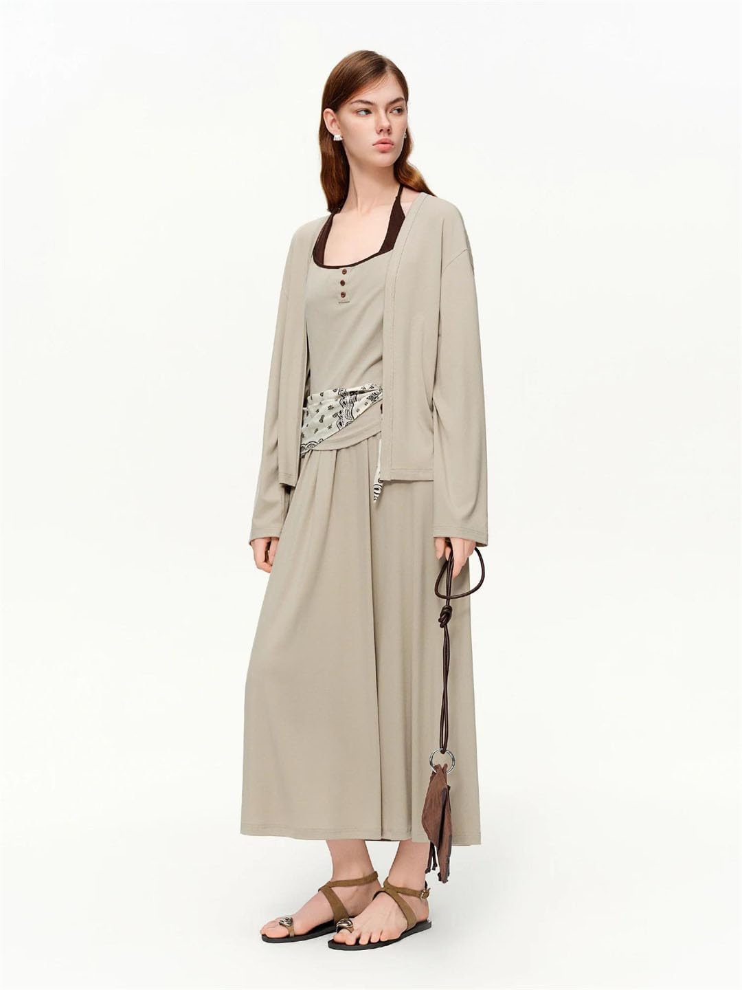 Women Three-Piece Set Camisole Long Sleeve Cardigan Long Skirt Casual Suit