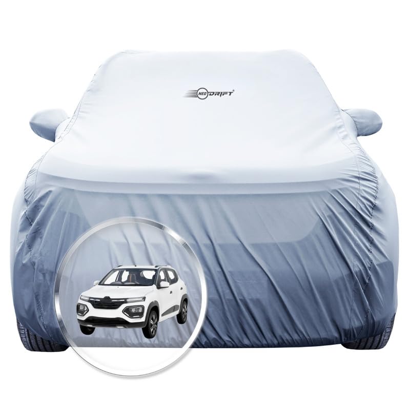 Image of NEODRIFT 'SilverTech' Car Cover for Renault Kwid (100% Water-Resistant, All Weather Protection, Tailored Fit, Precision-Fit & Breathable Fabric) (Colour: Silver)