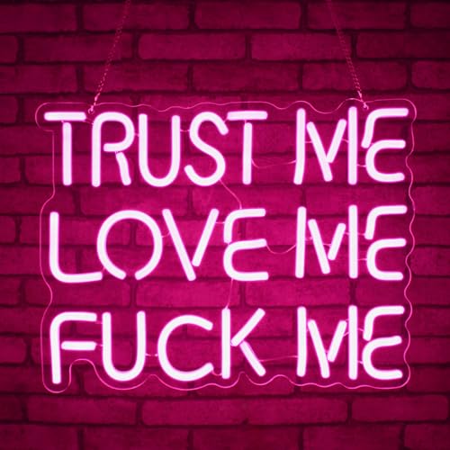 Image of Neon Sign, JGHTURIE Trust Me Neon Signs for Wall Decor Love Me Pink Light Up Sign for Man Cave Girls Room Party Art Bar Led Signs USB Powered