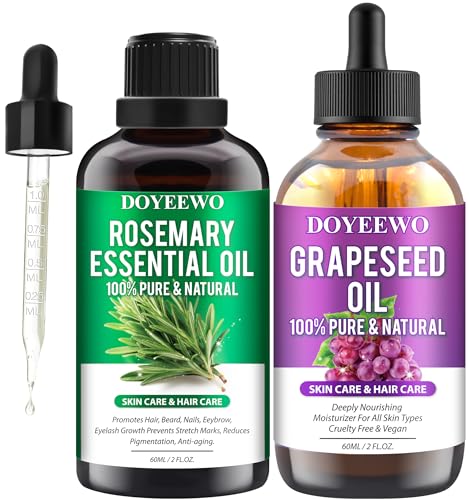 Rosemary Oil for Hair Growth,100% Pure & Natural Rosemary Essential Oil,Grapessed Oil for Skin & Hair Care & Eyelash Eyebrows Growth,Non-Greesy Hair Growth Oil/Serum Hair Loss Treatment for Women(2