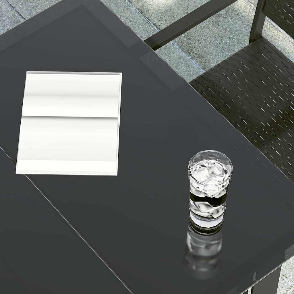 Stół do jadalni ogrodowy, czarny, 200 x 100 x 74 cm, stal i szkło, minimalistyczny, na balkon, taras, wytrzymała rama stalowa malowana proszkowo, 1 sztuka