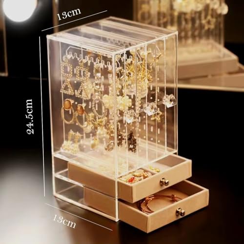 Image of SIBY Acrylic Transparent Earring Organizer | Clear Jewelry Storage Box for Earrings, Necklaces & Rings | Dustproof Jewelry Display Stand with 2 Removable Drawers (1Pc, Transparent)