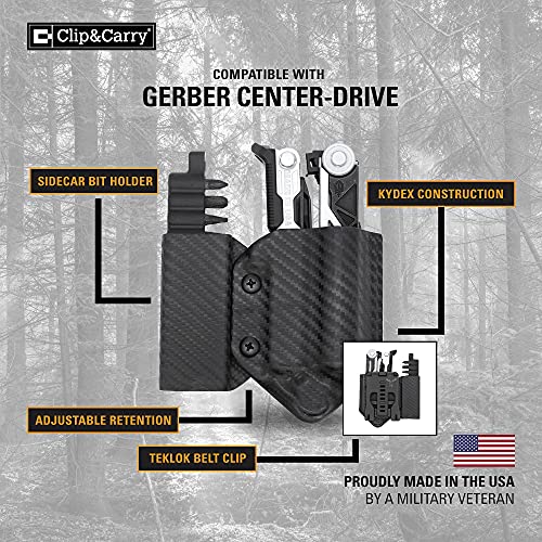 Bundle Of Clip & Carry Carbon Fiber Black Kydex Multitool Sheath For The Gerber Center-Drive W/Bit Sidecar & Tool Inspired Edc Belt #TOP4