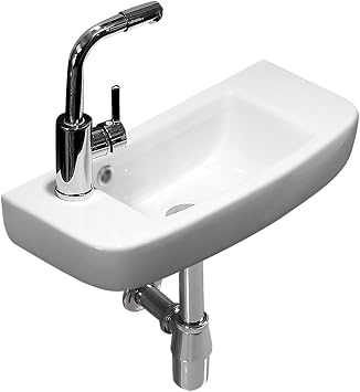 Bathroom Sink Bathroom Wall Mount Sink Ceramic White for Small Bathroom, Right/Left Hand, with Faucet and Drain Lavatory Art Basin,