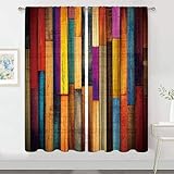 MESHELLY Rustic Colorful Curtains 42W X 63H Inch Rod Pocket Farmhouse Barn Door Wooden Decor Barnwood Western Multicolor Wood Cabin Country Garage Printed Bedroom Living Room Window Drapes 2 Panel