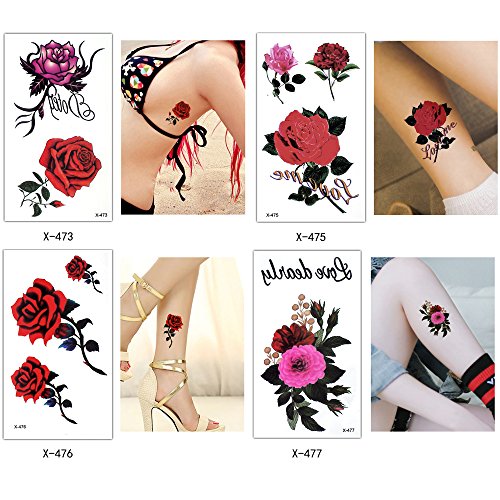 Glaryyears Flower Realistic Temporary Tattoos, Small Tiny Fake Rose Tattoo Stickers, 25 Pack For Women Girls Adults Makeup On Body Face Hand Finger Arm Neck Wrist, Sexy Party Supplies Favors #TOP3
