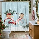 Wasserfarben-Weihnachts-Fahrrad-Duschvorhang, Winter, Weihnachten, Fahrrad-Duschvorhänge für Badezimmer, Urlaub, Neujahr, Druck, Baddekor-Zubehör-Set, 157 x 183 cm