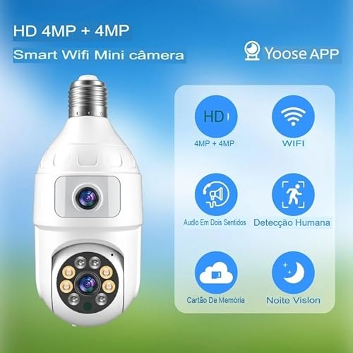 Câmera de Segurança Wifi Lâmpada IP com Visão Noturna Lentes Duplas Full HD Interna Externa com Audi