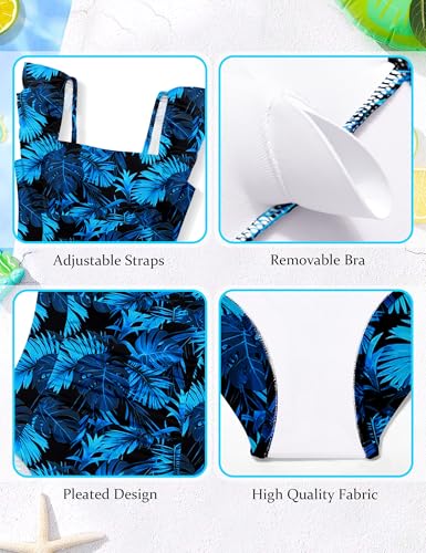 Image of NECIOUS Girls Swimsuit Ruffle Adjustable Straps One Piece Bathing Suit Solid Color Ruched Girls' Swimwear 9-16Y