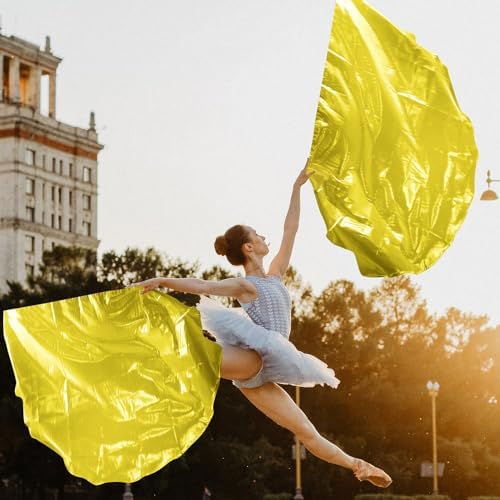 2 Szt. Flagi Uwielbienia, 140cm Flagi Taneczne z Masztem Teleskopowym Banery Pochwalne Pólkolista Flaga Uwielbienia ze Skrzydlami Aniola do Kosciola Wystepu na Scenie (Zloto)