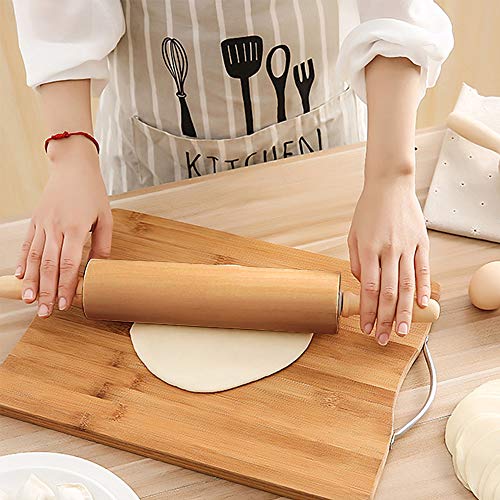 Koulang Classic Wood Rolling Pin - 18 Inch Wood Rolling Pin With Handles Solid Wooden Roller Pin Baking Professional Dough Roller For Home Bakery Pizza Pastry Roti Pasta Bread Cookie Cook #TOP4