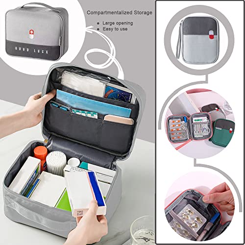 2 Size Empty First Aid Bags With Small Medical Pouch, Insulated Survival Medicine Bag, Portable Medication Travel Carrying Case With Handle For Car Home Camping Office Workplace (Grey) #TOP1