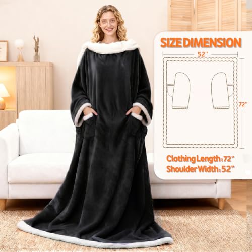 Image of Wearable Heated Blanket With Sleeves & Foot Pocket, Heated Throw Blankets Fast Heating Blanket With 10 Heat Settings Auto Shut Off Over-Heat Protection-Warm Gift, Machine Washable, 52 inch*72 inch+18 inch