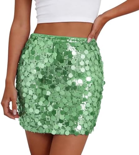 WERFORU Glitzer Rock für Damen Pailletten Rock Elastische Taille Minirock | Hochwertiger Pailletten-Minirock mit glitzernder Optik. Ideal für Partys, Club, Festivals und festliche