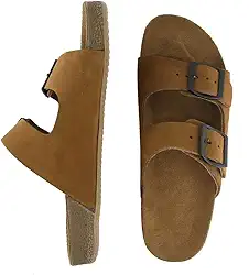 Sandália Chinela Masculina Couro Masculina Anatômica Burly Heads Nobuck Taupe