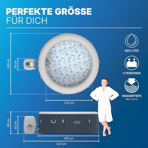 Bild 2 - Bestway Lay-Z-SPA Energiespar-Whirlpool Miami AirJet, Ø 180 x 66 cm, 4 Personen, Heizung, Frostwächter, 120 AirJet-Düsen, Energiespardämmung, Thermo-Abdeckung, Dunkelblau