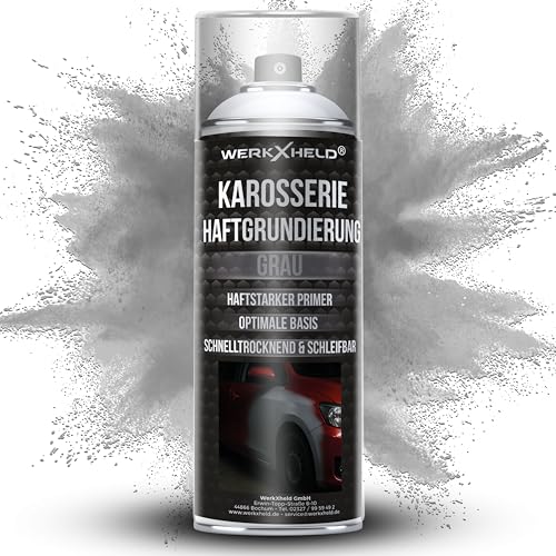 WerkXheld Haftgrundierung Spray Grau 400ml - Haftgrund & Filler Primer für Metall Auto Alu | Rostschutzgrundierung & Spritzspachtel für Profis