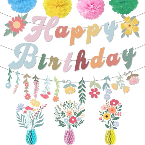 Flower Birthday Decorations - Wildflower Party Decorations Floral Birthday Banner Spring Decor Boho Hanging Decorations for Women Girl