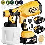 Cordless Paint Sprayer Gun with Battery 2 X 4000mAh, Handheld Electric Paint Gun with 5 Copper Nozzles, 1200ML Containers, Paint Sprayer for House Painting Furniture Cabinets Fence Wall