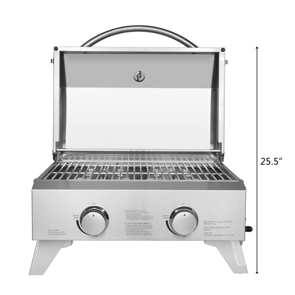 ROVSUN Extra Large 20,000 BTU Portable Gas Grill, 2 Burner Tabletop